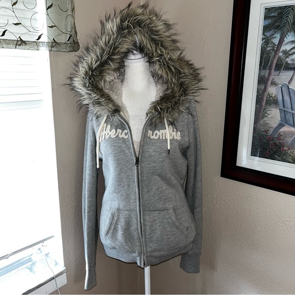 Vintage Y2K Abercrombie & Fitch 2000s Faux Fur Lined + Hooded Zip Jacket Sweater - Picture 8 of 10
